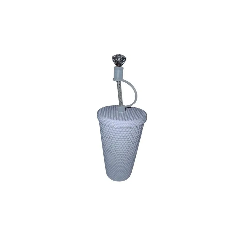 Starbucks 2021 White Studded Cold Cup‎ Tumbler 24oz with Lid & Straw jewel straw